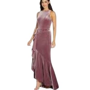 New Adrianna Papell Mauve Velvet Gown Evening Formal Sleeveless Ruffle Slit  20